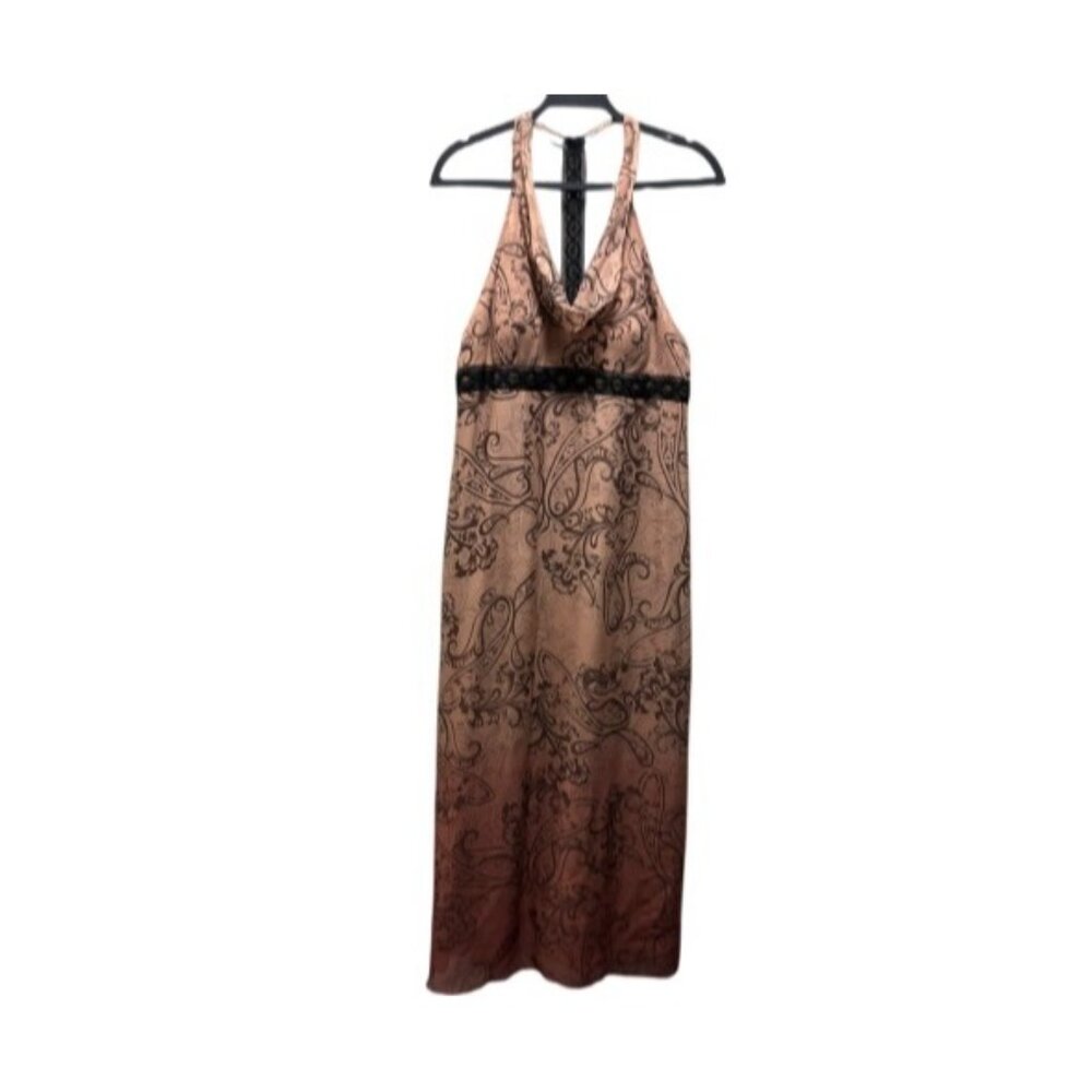 Adrianna Papell Y2K Womens Silk Halter Maxi Dress Size 14 Paisley Print